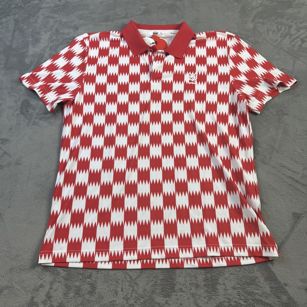 WAAC Polo Shirt Mens Large Red‎ White Large Checked Golf Athletic Performance